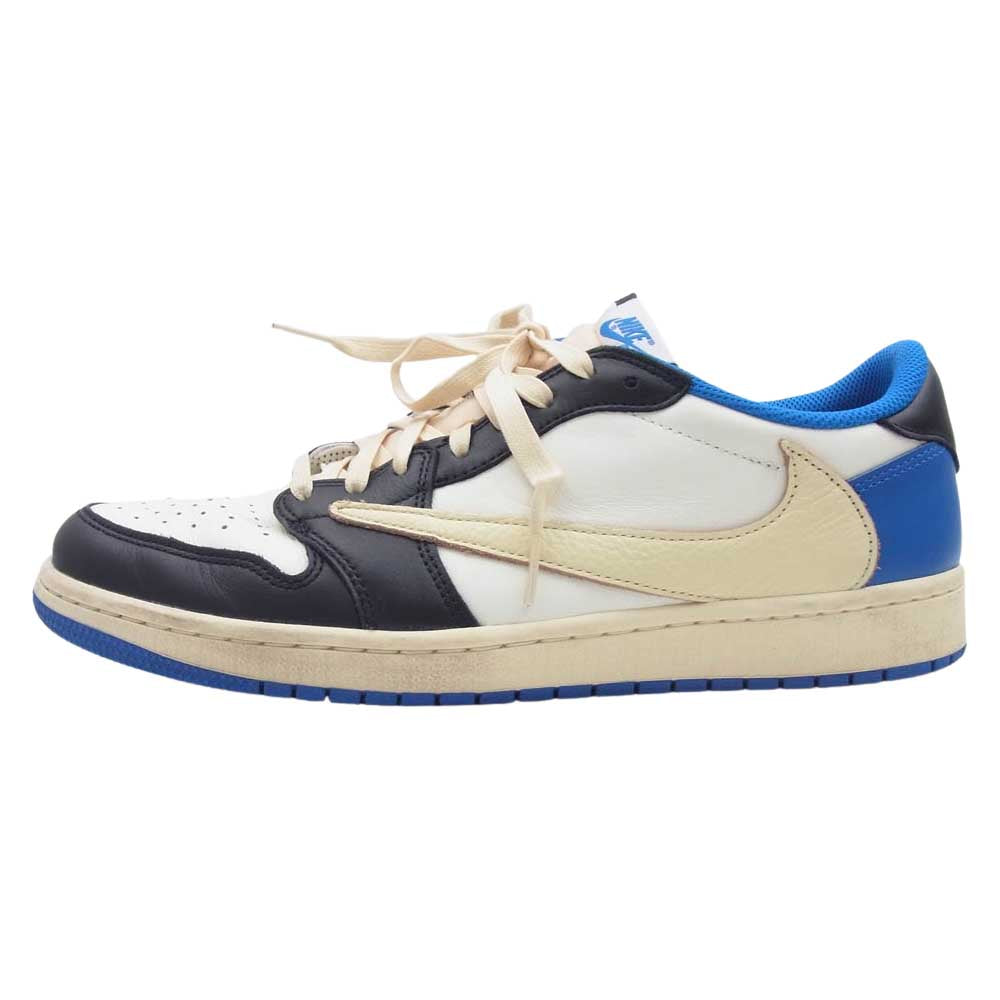 NIKE ナイキ DM7866-140 フェイクバスターズ鑑定済 Travis Scott ×Fragment  Air Jordan 1 Low OG SP Military Blue トラヴィススコット×フラグメント  ローカット スニーカー ホワイト系 ブルー系 ブラック系 28.5cm【中古】