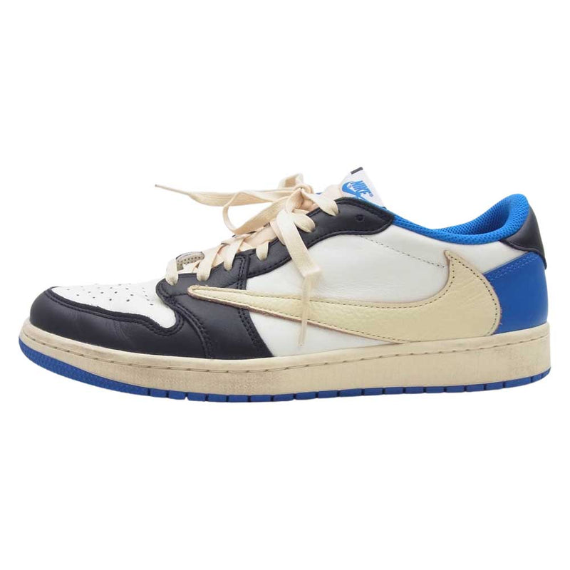 NIKE ナイキ DM7866-140 フェイクバスターズ鑑定済 Travis Scott ×Fragment  Air Jordan 1 Low OG SP Military Blue トラヴィススコット×フラグメント  ローカット スニーカー ホワイト系 ブルー系 ブラック系 28.5cm【中古】