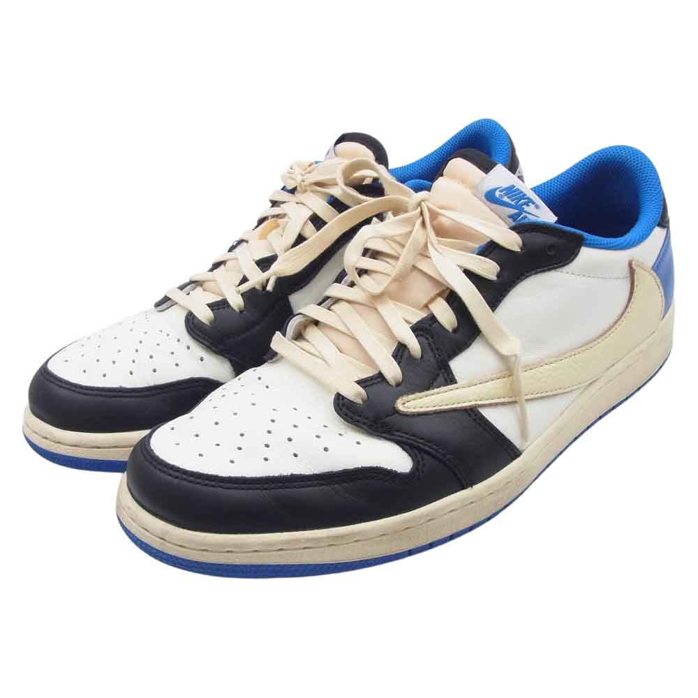 NIKE ナイキ DM7866-140 フェイクバスターズ鑑定済 Travis Scott ×Fragment  Air Jordan 1 Low OG SP Military Blue トラヴィススコット×フラグメント  ローカット スニーカー ホワイト系 ブルー系 ブラック系 28.5cm【中古】