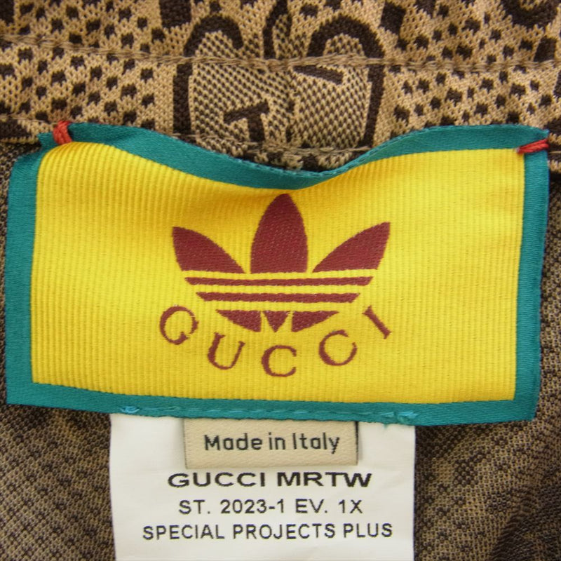 GUCCI グッチ XJE1O 722999 × adidas アディダス サイドライン ダブルネーム 総柄 GGロゴ トラック パンツ ライトブラウン系【極上美品】【中古】