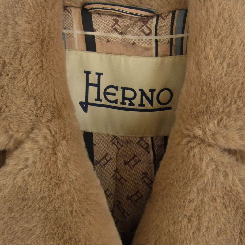 Herno ヘルノ CA0409D-12422-2105 エコファー シャーリング ロングコート ブラウン系 42【中古】