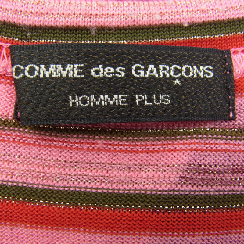 COMME des GARCONS HOMME PLUS コムデギャルソンオムプリュス 00s AD2000 PT-100490 ラメ リーフ柄袖切り替えジップ ハーフジップ Tシャツ ピンク系【中古】