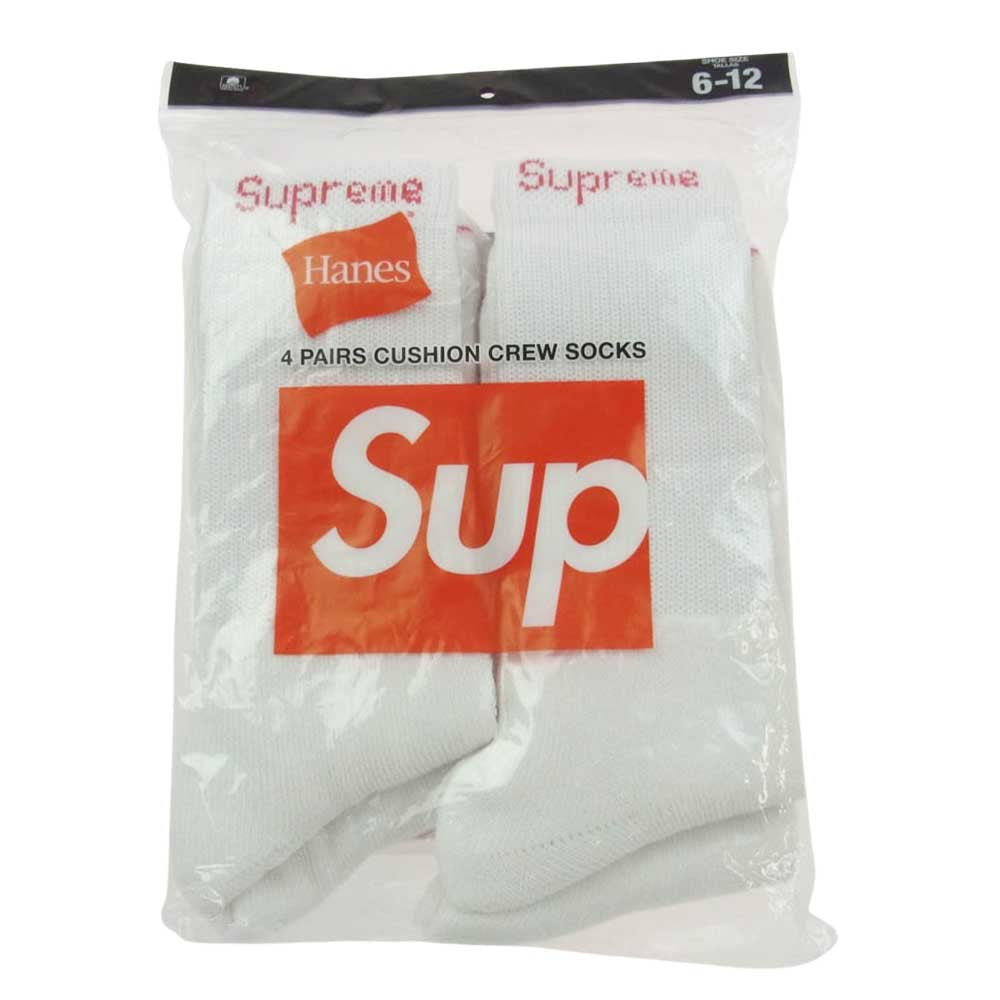 Supreme シュプリーム × Hanes ヘインズ Crew Socks 4 Pack White ソックス 靴下 ホワイト系【新古品】【未使用】【中古】