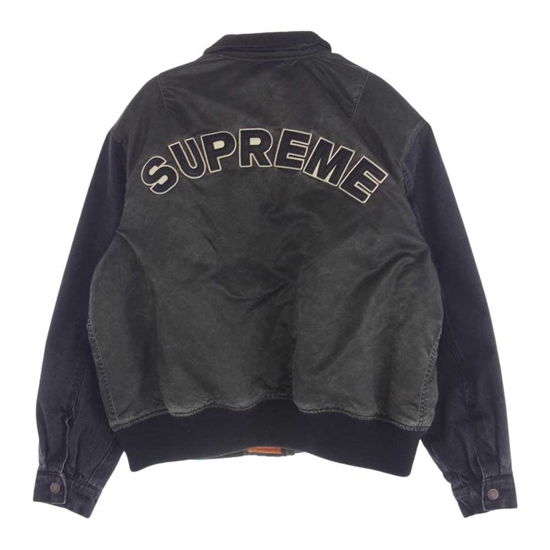 Supreme シュプリーム 23SS Denim Sleeve Ma-1 デニム スリーブ バックロゴ フライト ボンバー ジャケット ブルゾン ブラック系 M【極上美品】【中古】