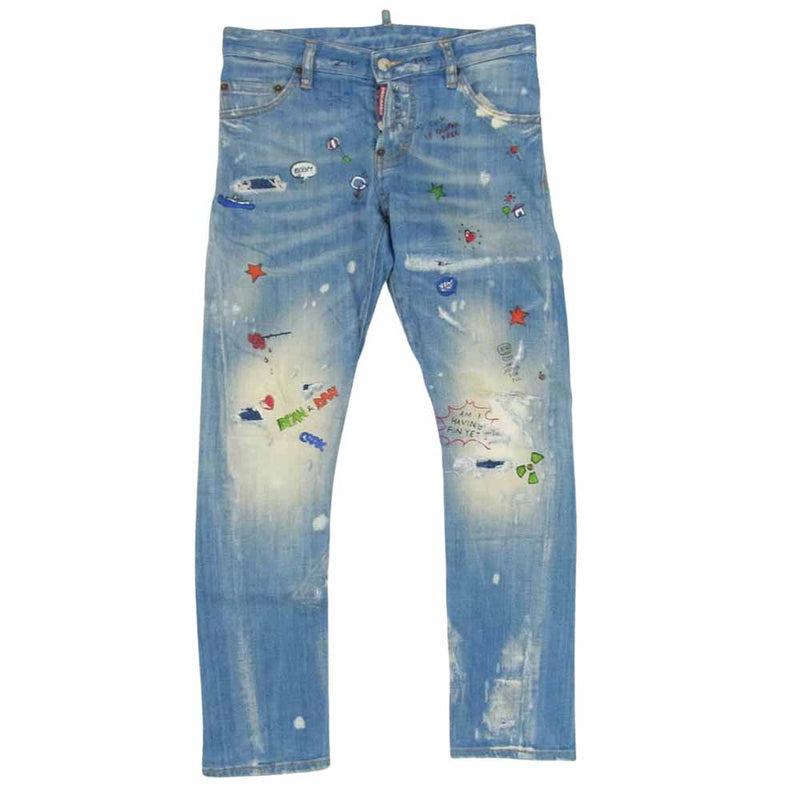 DSQUARED2 ディースクエアード 18SS S74LB0317 Sexy Twist Jean Baby Print セクシー ツイスト デニム ジーンズ ダメージ 加工 落書き インディゴブルー系 42【中古】