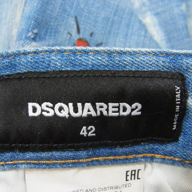 DSQUARED2 ディースクエアード 18SS S74LB0317 Sexy Twist Jean Baby Print セクシー ツイスト デニム ジーンズ ダメージ 加工 落書き インディゴブルー系 42【中古】