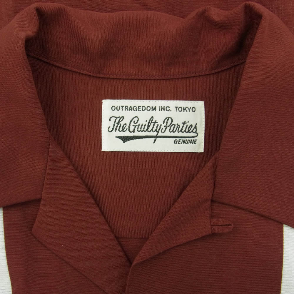 WACKO MARIA ワコマリア 22FW TWO-TONE 50S SHIRT リヨセル 長袖 シャツ カラー 切替 エンジ系 ホワイト系 M【美品】【中古】