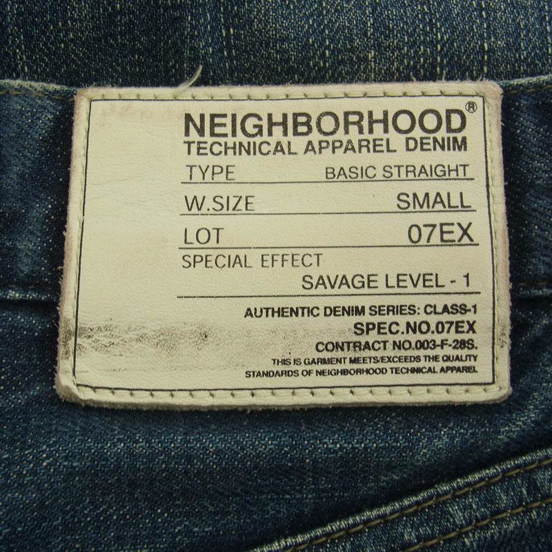 NEIGHBORHOOD ネイバーフッド DCNH-PT-01 07EX SAVAGE LEVEL1 BASIC STRAIGHT デニム パンツ ジーンズ インディゴブルー系 SMALL【中古】