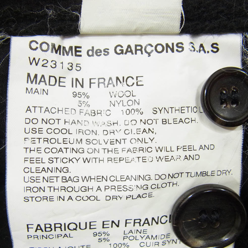 COMME des GARCONS コムデギャルソン W23135 SHIRT シャツ フェイクレザー切替 パッチ ウール パンツ ブラック系 S【中古】