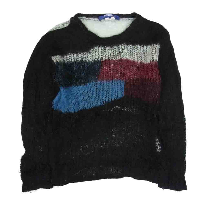 JUNYA WATANABE COMME des GARCONS MAN ジュンヤワタナベコムデギャルソンマン WN-N013 mohair sweater アシンメトリー カラーブロック モヘア ニット セーター ブラック系 S【中古】