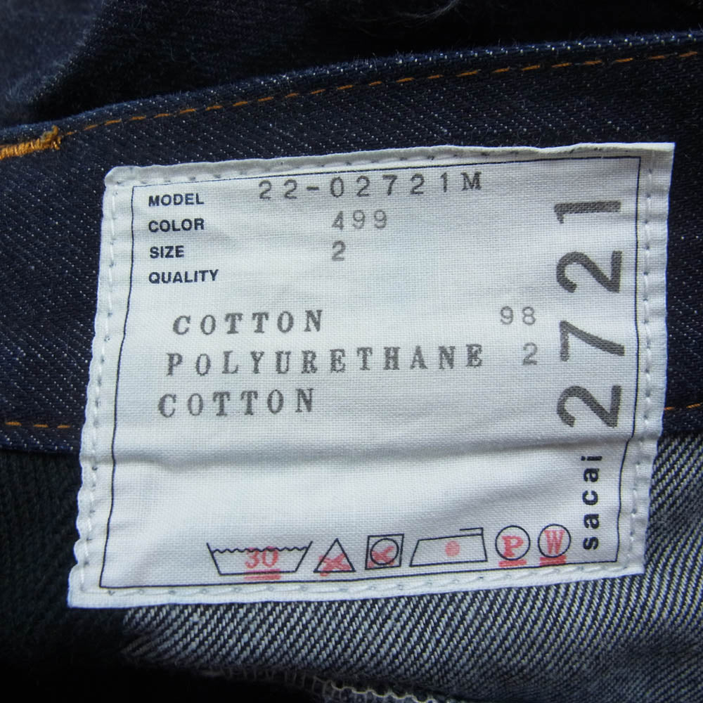 Sacai サカイ 22SS 22-02721M Denim Pants ジップポケット デニムパンツ インディゴブルー系 2【中古】