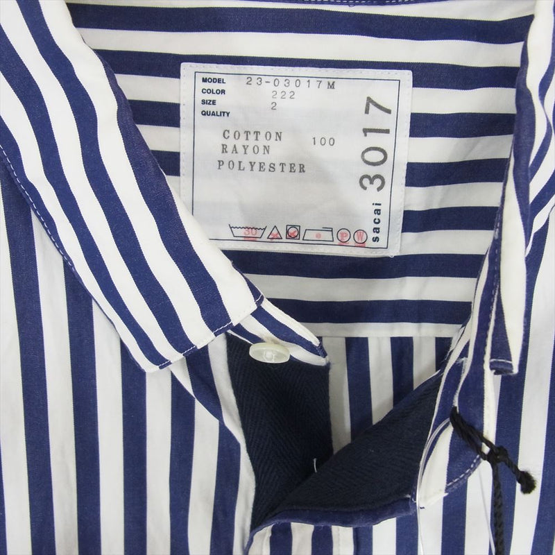 Sacai サカイ 23SS 23-03017M × Thomas Mason トーマスメイソン S Cotton Poplin L/S Shirt コットンポプリン 長袖 ストライプ シャツ ブルゾン ブルー系 2【中古】