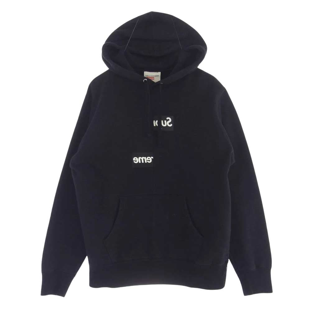 Supreme シュプリーム × COMME des GARCONS コムデギャルソン 18AW Split Box Logo Hooded Sweatshirt スプリット ボックス ロゴ プリント フーデッド スウェットシャツ プルオーバー パーカー ブラック系 S【中古】