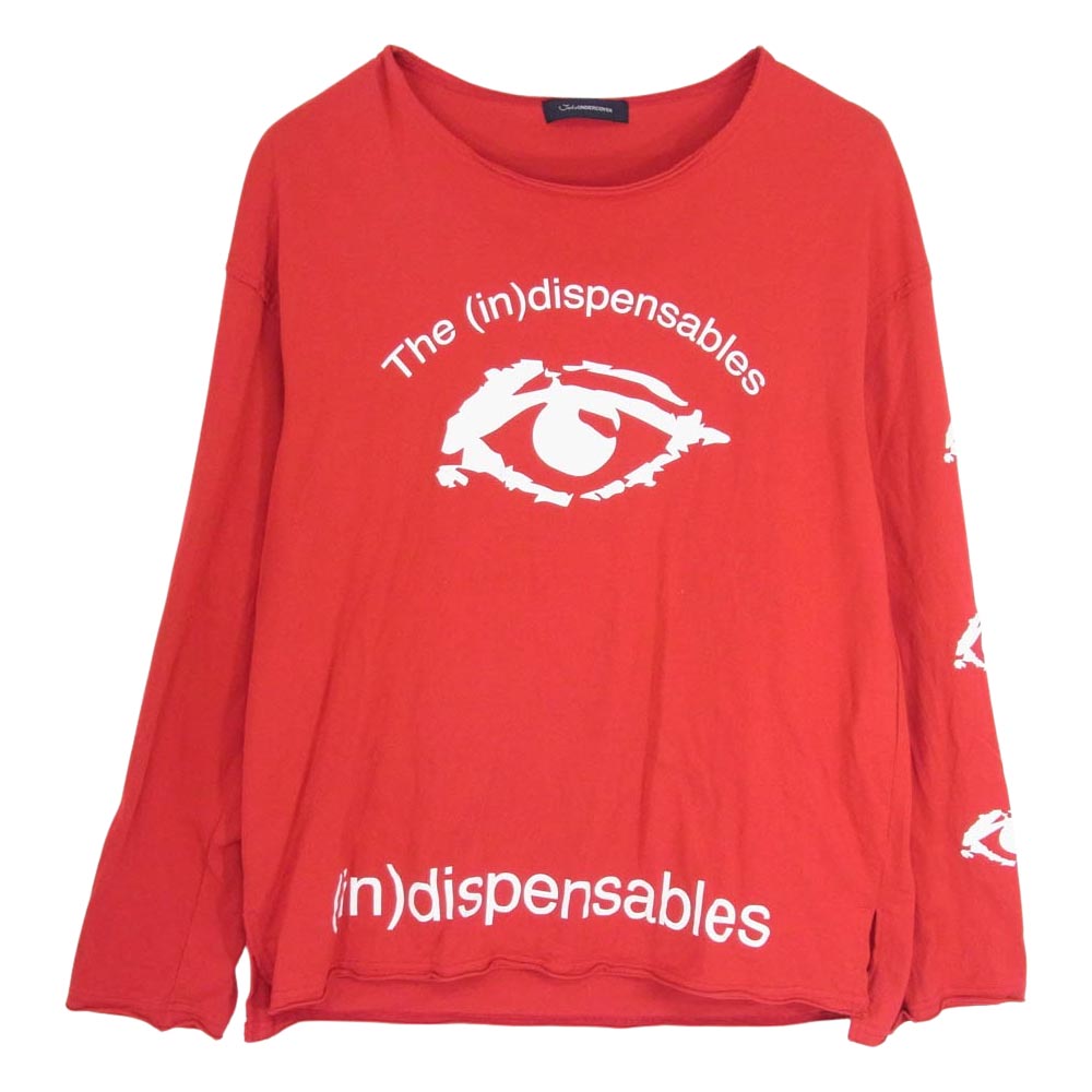 John UNDERCOVER ジョンアンダーカバー 18SS JUU4803-3 The in dispensables プリント 長袖 カットオフ加工 カットソー ロングスリーブ Tシャツ ロンT レッド系 2【中古】