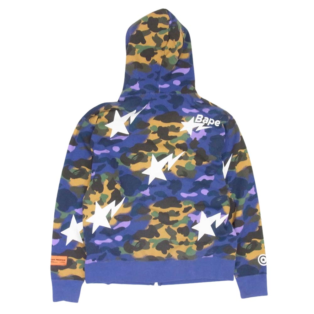 A BATHING APE アベイシングエイプ 001ZPI231902C × HERON PRESTON ロゴ プリント カモフラ 迷彩柄 ジップアップ シャーク フーディ パーカー パープル系 M【中古】
