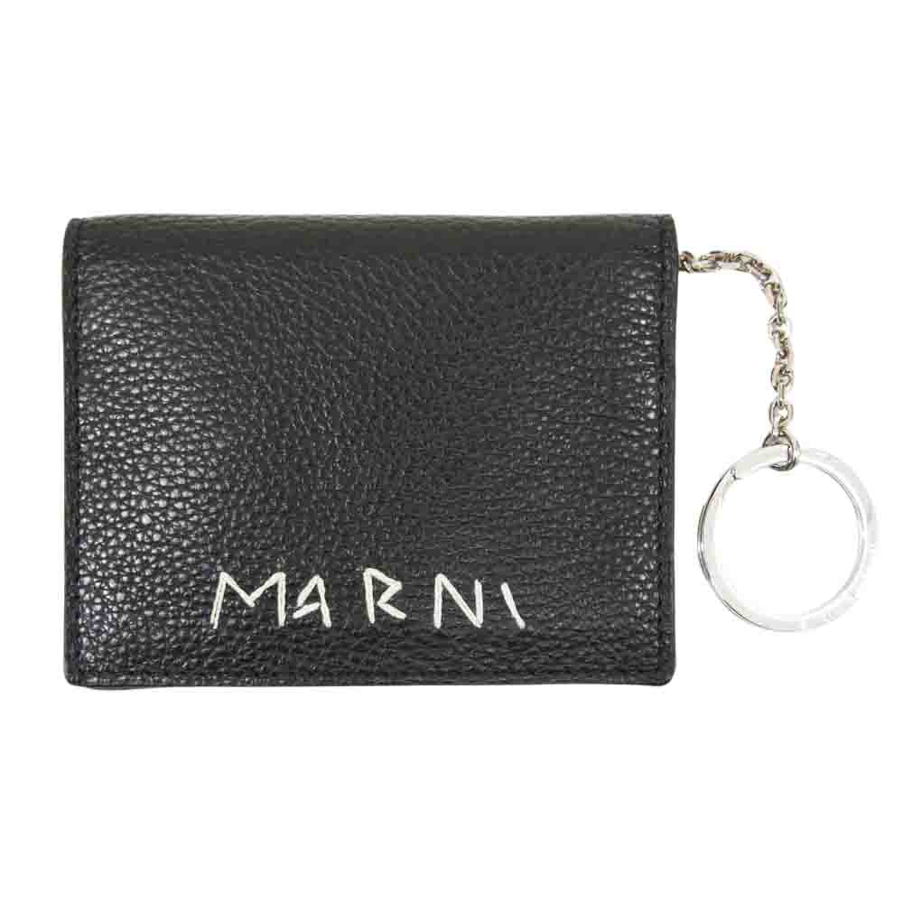 MARNI マルニ メンディング レザー カード ケース ロゴ刺繡 ブラック系【美品】【中古】