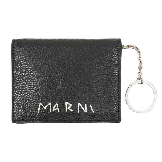 MARNI マルニ メンディング レザー カード ケース ロゴ刺繡 ブラック系【美品】【中古】