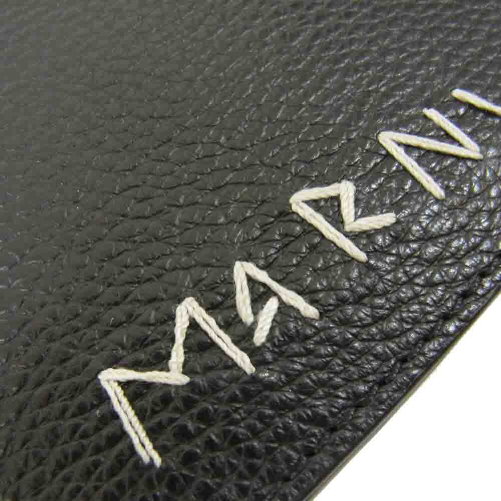 MARNI マルニ メンディング レザー カード ケース ロゴ刺繡 ブラック系【美品】【中古】