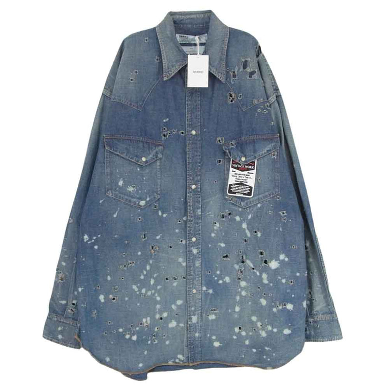 ダイリク 24SS 24SS S-5 Damage Denim Western Over Shirt ダメージ デニム ウエスタン オーバー シャツ インディゴブルー系 L【美品】【中古】