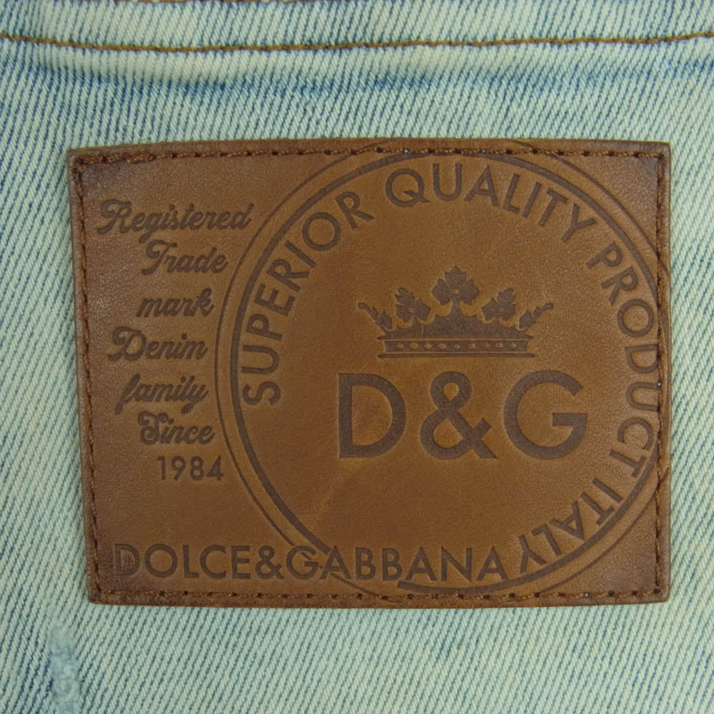 DOLCE&GABBANA ドルチェアンドガッバーナ GY07CD ダメージ加工 革パッチ スリム デニム パンツ インディゴブルー系 46【中古】