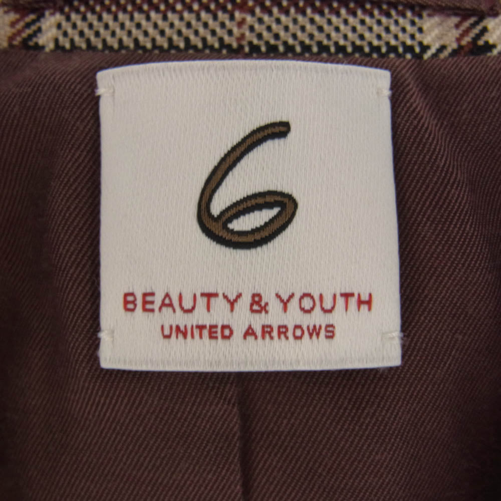 UNITED ARROWS ユナイテッドアローズ 8622-209-0006 BEAUTY&YOUTH 6 ROKU CHECK SET UP JACKET チェック 6B ダブルブレスト 本切羽 テーラード ジャケット ブラウン系 38【中古】