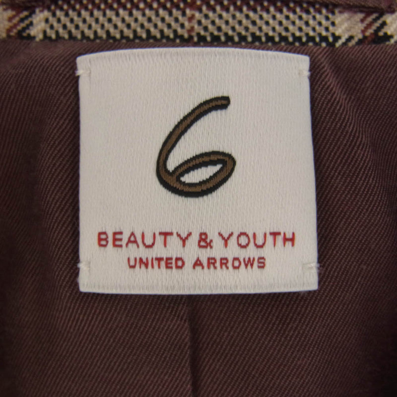 UNITED ARROWS ユナイテッドアローズ 8622-209-0006 BEAUTY&YOUTH 6 ROKU CHECK SET UP JACKET チェック 6B ダブルブレスト 本切羽 テーラード ジャケット ブラウン系 38【中古】