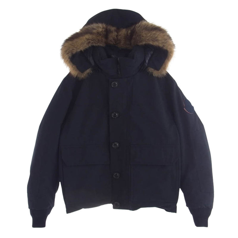 MONCLER モンクレール Cavell ロゴワッペン ファーフード フーデッド ダウンジャケット ネイビー系 1【中古】