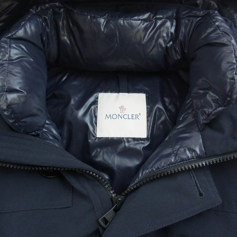 MONCLER モンクレール Cavell ロゴワッペン ファーフード フーデッド ダウンジャケット ネイビー系 1【中古】