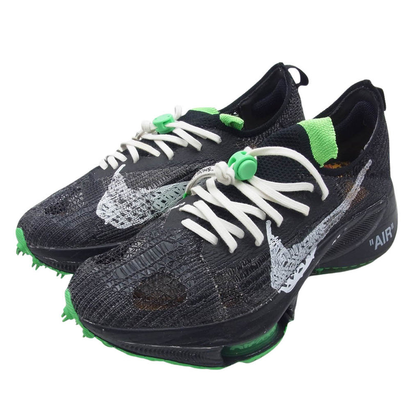 NIKE ナイキ CV0697-001 フェイクバスターズ鑑定済 × Off-White オフホワイト Air Zoom Tempo Next% Flyknit エアズーム テンポ ネクスト％ フライニット スニーカー ブラック系 ライトグリーン系 28cm【中古】