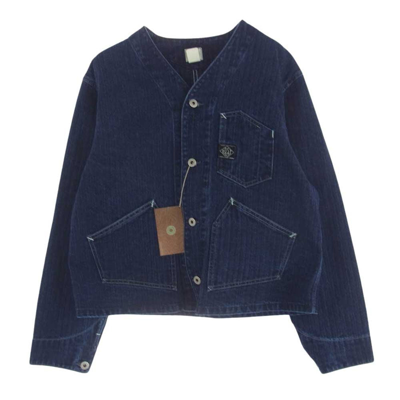 POST OVERALLS ポストオーバーオールズ 1104-HBI Stoker's Jacket ノーカラー デニム ジャケット インディゴブルー系 S【新古品】【未使用】【中古】