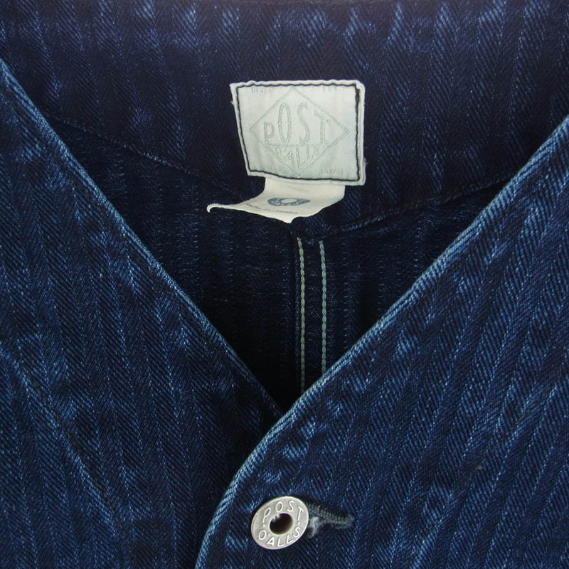 POST OVERALLS ポストオーバーオールズ 1104-HBI Stoker's Jacket ノーカラー デニム ジャケット インディゴブルー系 S【新古品】【未使用】【中古】