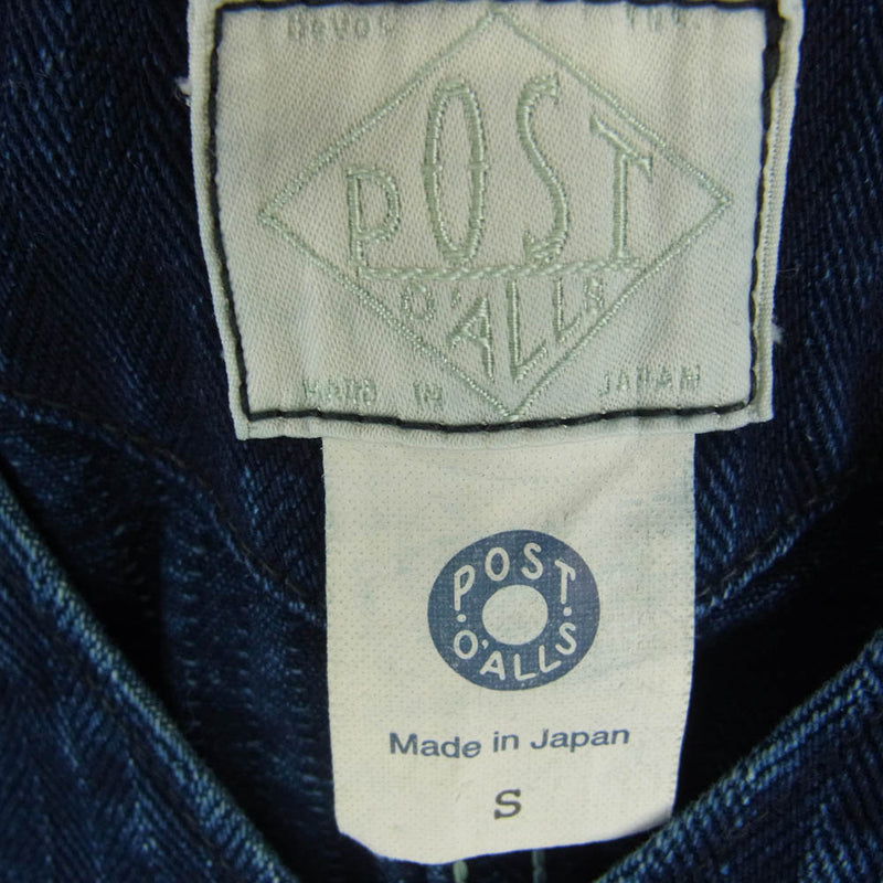 POST OVERALLS ポストオーバーオールズ 1104-HBI Stoker's Jacket ノーカラー デニム ジャケット インディゴブルー系 S【新古品】【未使用】【中古】