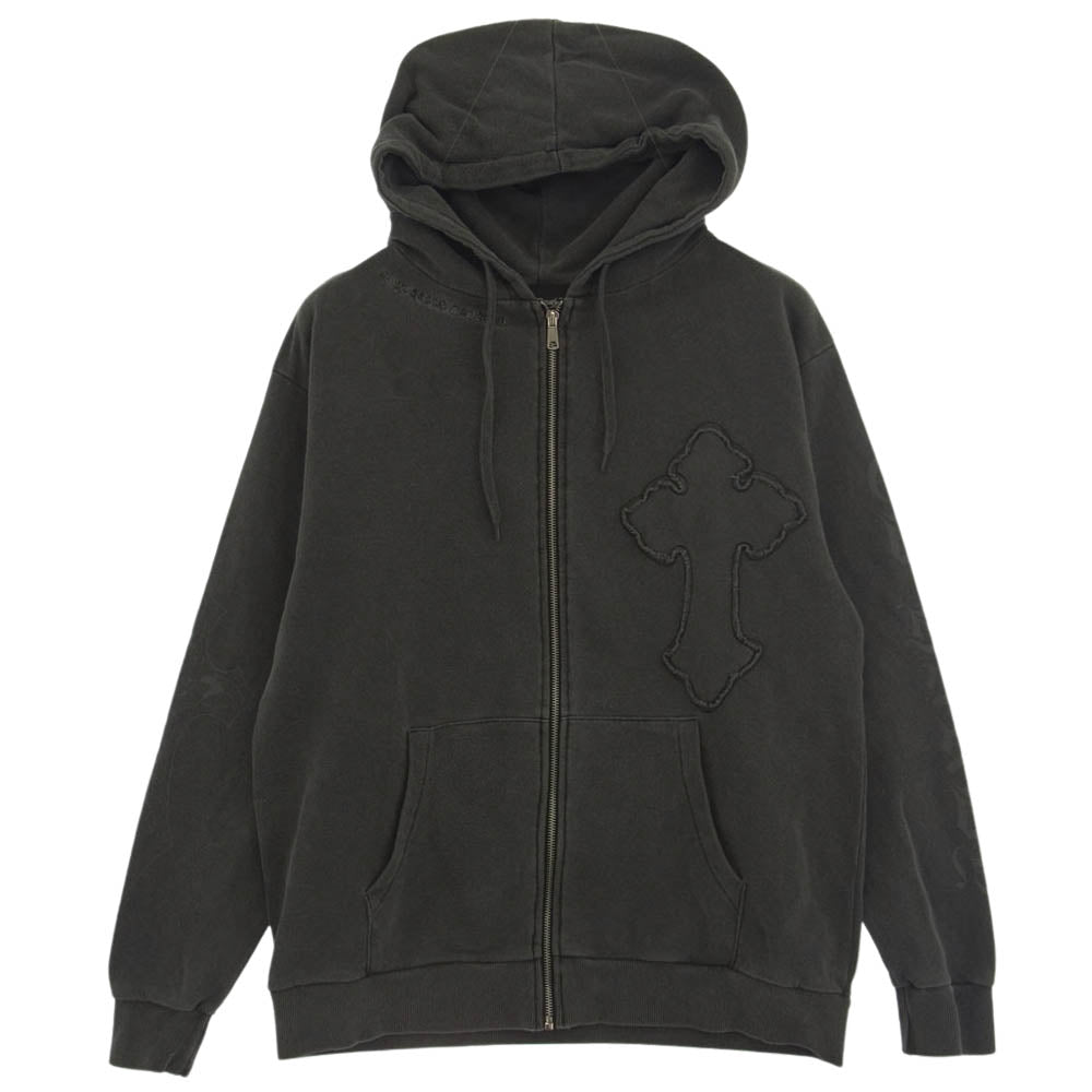 ED HARDY エドハーディ 24AW 42251501 ピグメント加工 アームロゴプリント クロスエンブロイダリー フルジップ パーカー フーディ グレー系 M【中古】