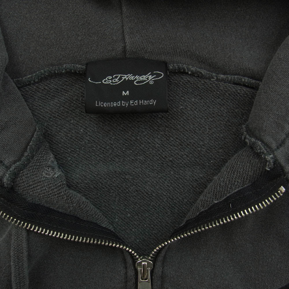 ED HARDY エドハーディ 24AW 42251501 ピグメント加工 アームロゴプリント クロスエンブロイダリー フルジップ パーカー フーディ グレー系 M【中古】