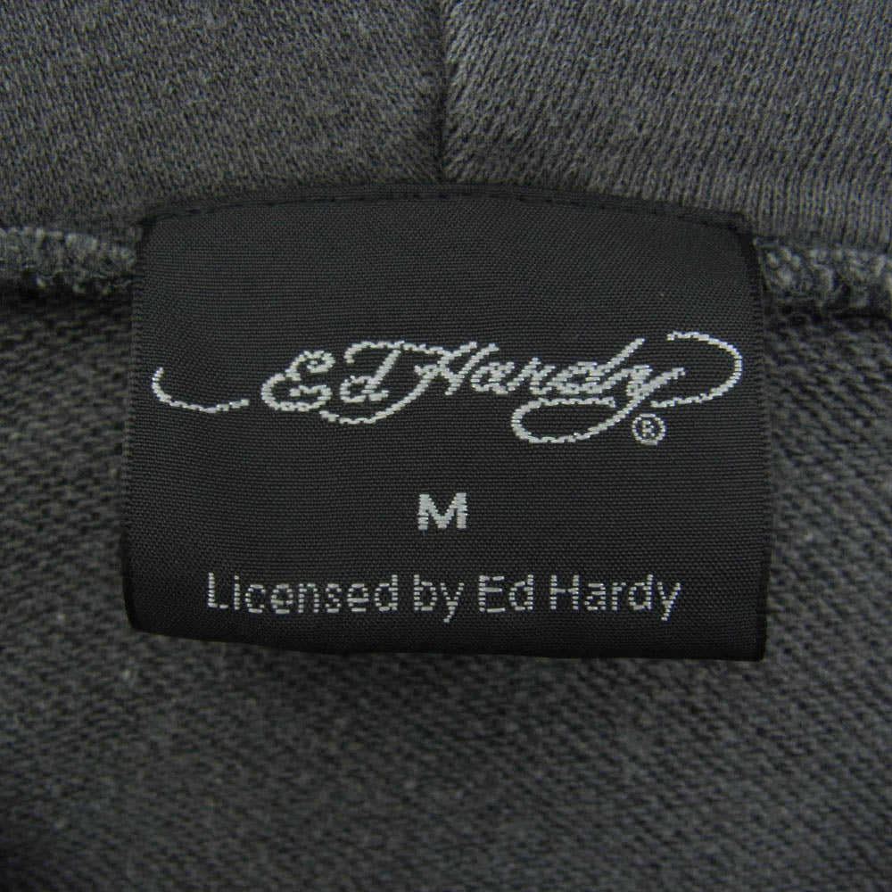 ED HARDY エドハーディ 24AW 42251501 ピグメント加工 アームロゴプリント クロスエンブロイダリー フルジップ パーカー フーディ グレー系 M【中古】