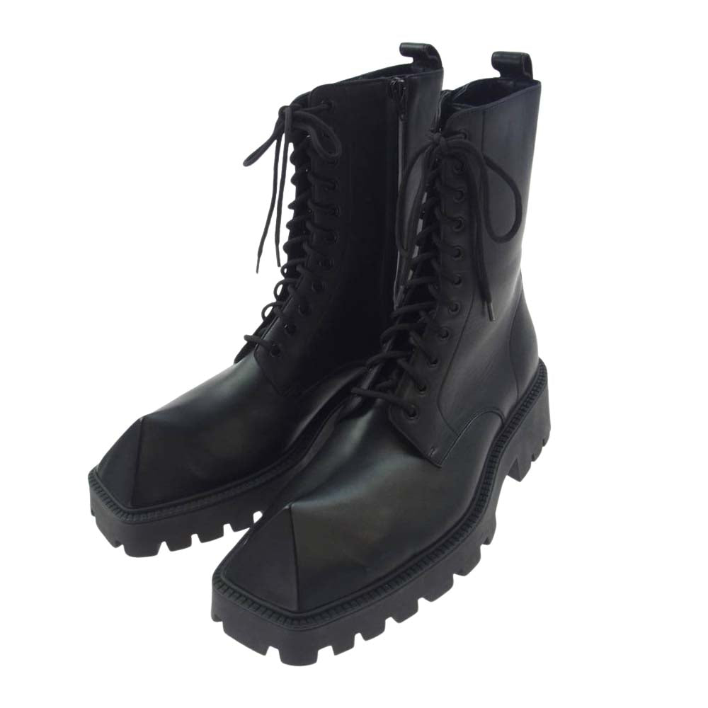 BALENCIAGA バレンシアガ 712638 RHINO BOOT LACEUP リノ レースアップ レザー ブーツ ブラック系 42【美品】【中古】