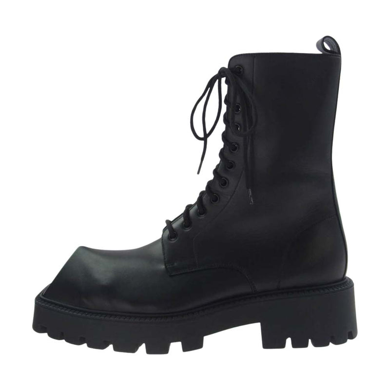 BALENCIAGA バレンシアガ 712638 RHINO BOOT LACEUP リノ レースアップ レザー ブーツ ブラック系 42【美品】【中古】