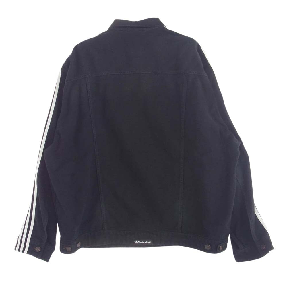 BALENCIAGA バレンシアガ 23SS 724775 TNW54 × ADIDAS アディダス サイドライン クラッシュ加工 デニム ジャケット ブラック系 3【極上美品】【中古】