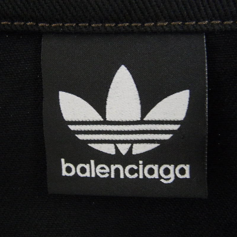 BALENCIAGA バレンシアガ 23SS 724775 TNW54 × ADIDAS アディダス サイドライン クラッシュ加工 デニム ジャケット ブラック系 3【極上美品】【中古】