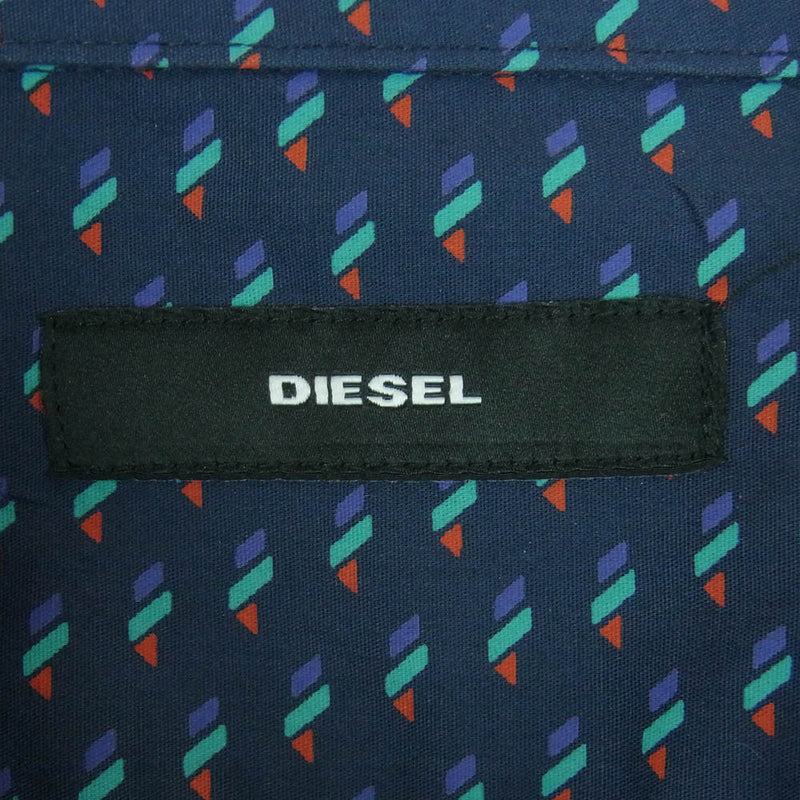 DIESEL ディーゼル A01723 ロゴ刺繍 総柄 プリント 長袖 シャツ ネイビー系 M【中古】