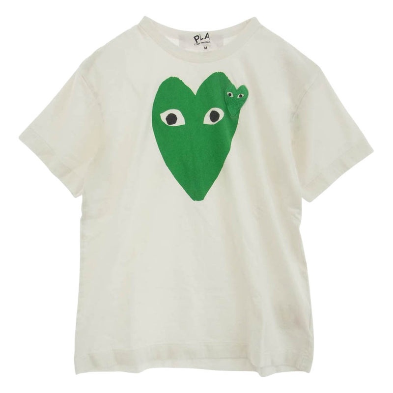 PLAY COMME des GARCONS プレイコムデギャルソン AD2023/4 AZ-T060 グリーンハート ロゴプリント ワッペン クルーネック 半袖 Tシャツ ホワイト系 M【中古】