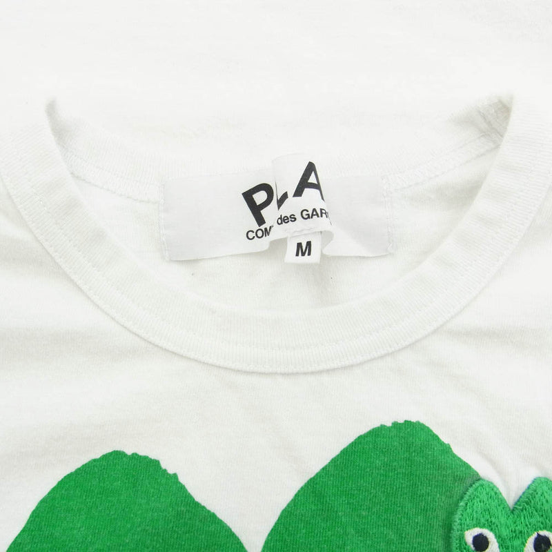 PLAY COMME des GARCONS プレイコムデギャルソン AD2023/4 AZ-T060 グリーンハート ロゴプリント ワッペン クルーネック 半袖 Tシャツ ホワイト系 M【中古】