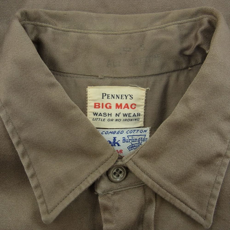 BIG MAC ビッグマック 50s 50年代 PENNYS WASH WEAR KAYAK Button Up Work Shirt ワークシャツ 長袖 シャツ ライトブラウン系【中古】