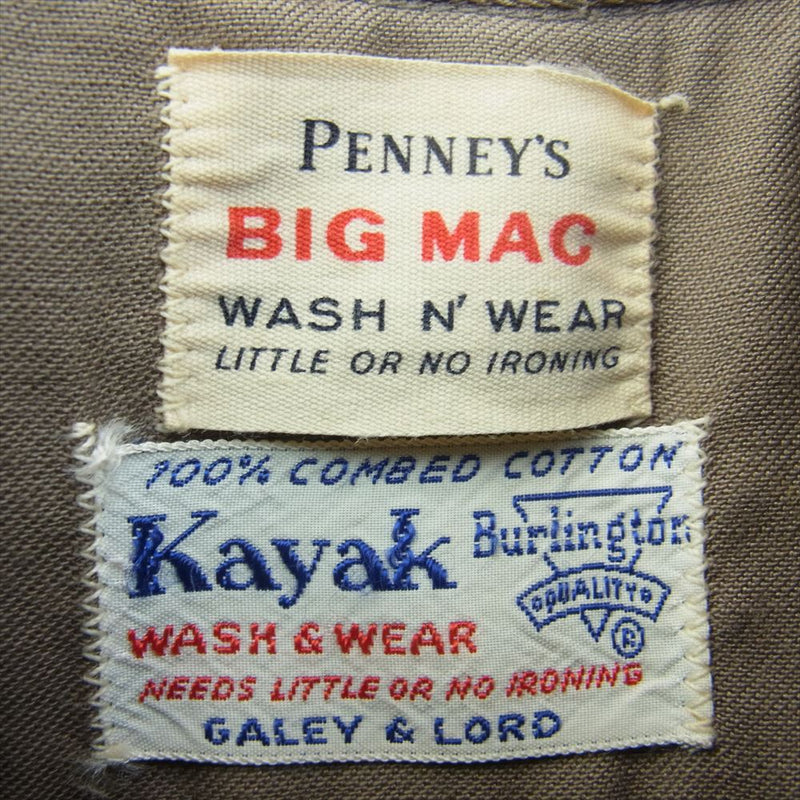 BIG MAC ビッグマック 50s 50年代 PENNYS WASH WEAR KAYAK Button Up Work Shirt ワークシャツ 長袖 シャツ ライトブラウン系【中古】