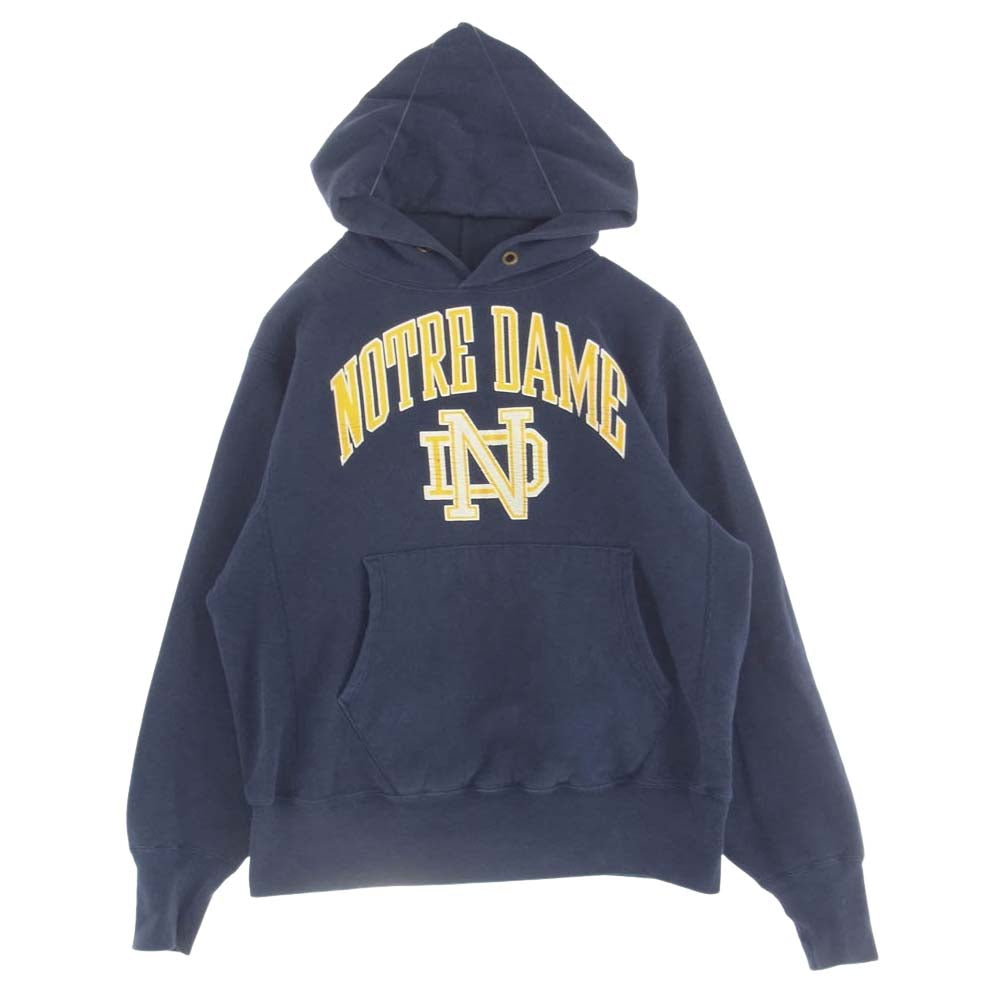 Champion チャンピオン 90s 90年代 刺繍タグ REVERSE WEAVE リバースウィーブ NOTRE DAME ノートルダム プルオーバー パーカー フーディ ネイビー系 M【中古】