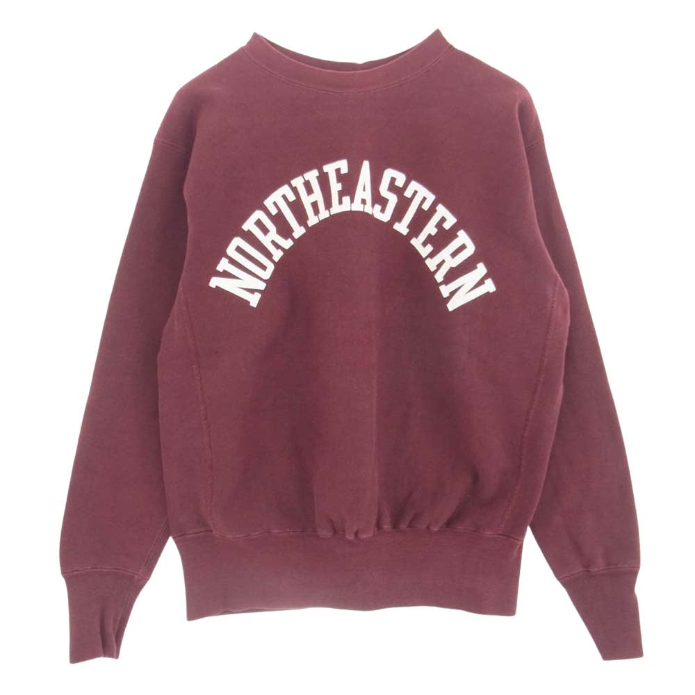 Champion チャンピオン 70s 単色タグ前期 REVERSE WEAVE リバースウィーブ NORTHEASTERN アーチプリント クルーネック スウェット トレーナー エンジ系 M【中古】