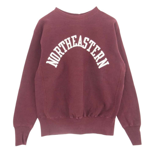 Champion チャンピオン 70s 単色タグ前期 REVERSE WEAVE リバースウィーブ NORTHEASTERN アーチプリント クルーネック スウェット トレーナー エンジ系 M【中古】
