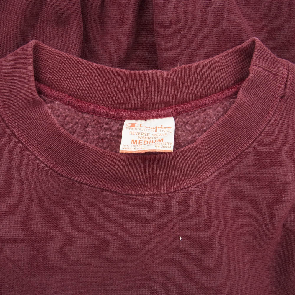 Champion チャンピオン 70s 単色タグ前期 REVERSE WEAVE リバースウィーブ NORTHEASTERN アーチプリント クルーネック スウェット トレーナー エンジ系 M【中古】