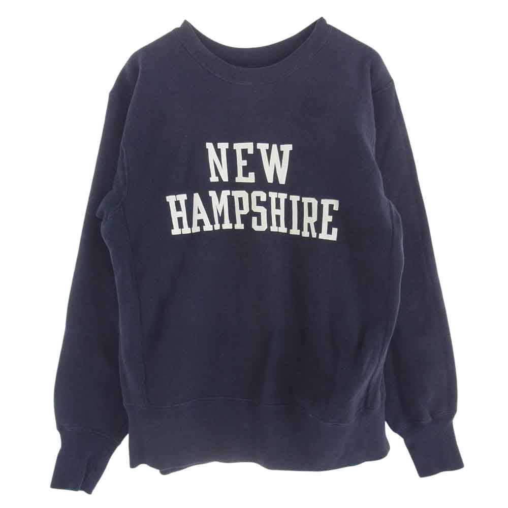 Champion チャンピオン 60s～70s タタキタグ後期 REVERSE WEAVE リバースウィーブ NEW HAMPSHIRE フロントプリント クルーネック スウェット トレーナー ネイビー系 L【中古】