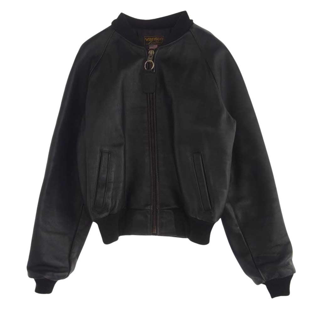 VANSON バンソン TJ TEAM JACKET レザージャケット ライダース スタジャン ブラック系 38【中古】